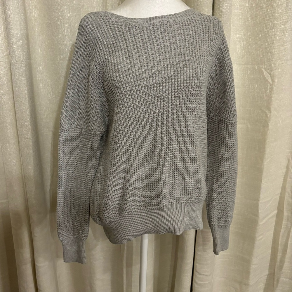 Grey Knit V Open Back Sweater (S)